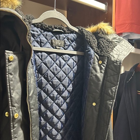 J. Crew Navy Jacket with Fur Trim Hood - Picture 4 of 6